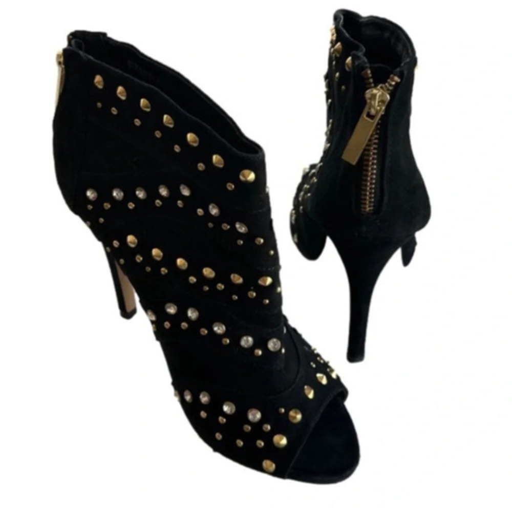 Bebe Sedova peep toe studded ankle bootie heeled boots size 9